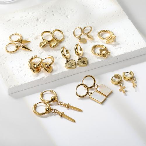 Huggie hoepel Drop Earrings, 304 roestvrij staal, mode sieraden & verschillende stijlen voor de keuze & voor vrouw, gouden, Verkocht door pair