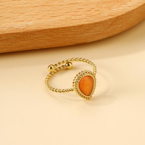 Stainless Steel Finger Ring 304 Stainless Steel with Natural Stone fashion jewelry & for woman golden US Ring Sold By PC