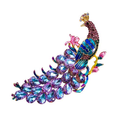 Tibetan Style Brooches, Peacock, fashion jewelry & for woman & with rhinestone, 80x55mm, Sold By PC