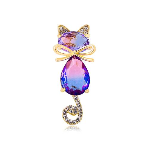 Zinc Alloy Brooches with Crystal Cat fashion jewelry & for woman & with rhinestone Sold By PC