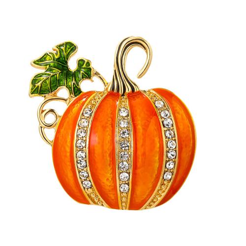 Tibetan Style Brooches, Pumpkin, for woman & enamel & with rhinestone, 43x42mm, Sold By PC