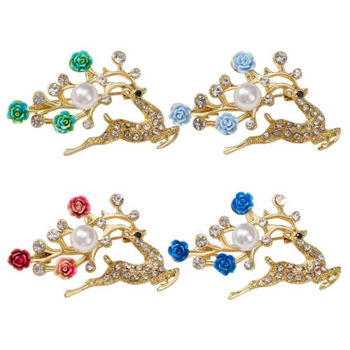 Tibetan Style Brooches, with Plastic Pearl, Deer, fashion jewelry & for woman & with rhinestone, more colors for choice, 49x30mm, Sold By PC