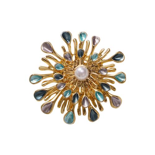 Tibetan Style Brooches, with Plastic Pearl, for woman & enamel & with rhinestone, 51x53mm, Sold By PC