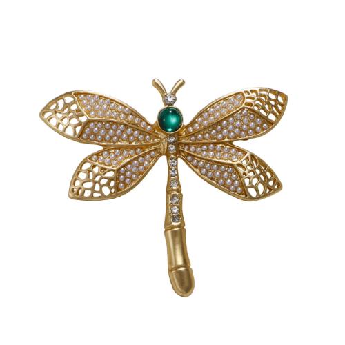 Zinklegering broches, Zinc Alloy, met Plastic Pearl, Dragonfly, mode sieraden & voor vrouw & met strass, 70x81mm, Verkocht door PC