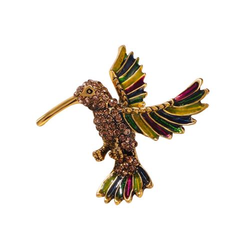 Tibetan Style Brooches, Bird, for woman & enamel & with rhinestone, more colors for choice, 45x50mm, Sold By PC