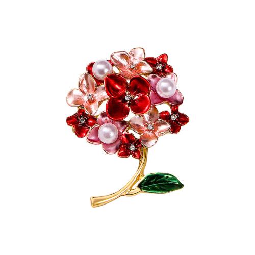 Zinc Alloy Brocher, med Plastic Pearl, Flower, for kvinde & emalje & med rhinestone, 43x36mm, Solgt af PC