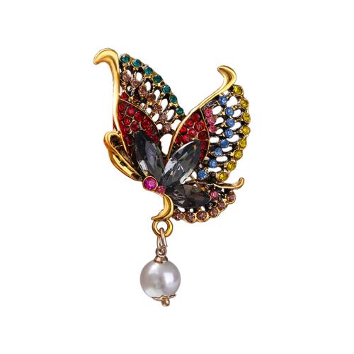 Tibetan Style Brooches, with Plastic Pearl, Butterfly, fashion jewelry & for woman & with rhinestone, more colors for choice, 57x45mm, Sold By PC