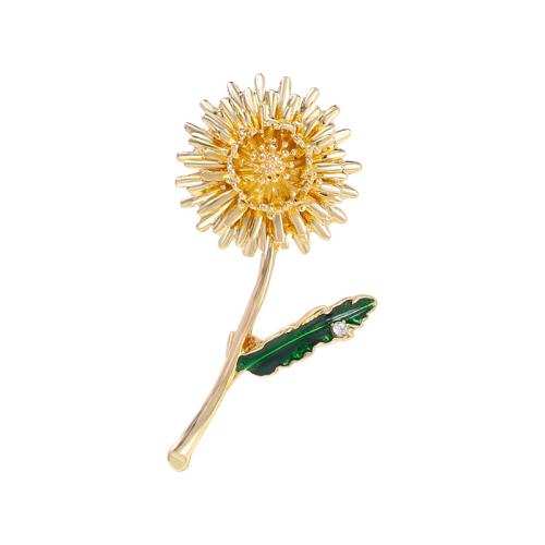 Tibetan Style Brooches, Flower, fashion jewelry & for woman & with rhinestone, golden, 61x35mm, Sold By PC