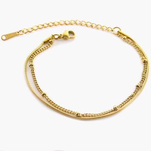 Bijoux bracelet en acier inoxydable, Acier inoxydable 304, avec 5cm chaînes de rallonge, Double couche & bijoux de mode & pour femme, doré, Longueur:Environ 17 cm, Vendu par PC