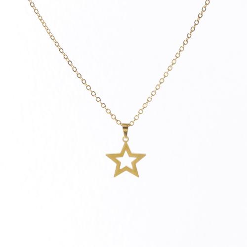 Colar de jóias de aço inoxidável, Aço inoxidável 304, with 5cm extender chain, Estrela, joias de moda & para mulher, dourado, 24x18mm, comprimento Aprox 45 cm, vendido por PC