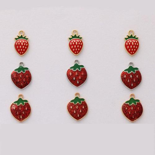 Tibetan Style Enamel Pendants, Strawberry, gold color plated, DIY & different size for choice, more colors for choice, nickel, lead & cadmium free, Approx 100PCs/Bag, Sold By Bag