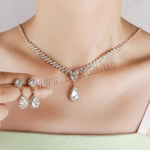 Tibetan Style Jewelry Sets, earring & necklace, plated, for bridal & different styles for choice & with rhinestone, more colors for choice, nickel, lead & cadmium free, Sold By Set