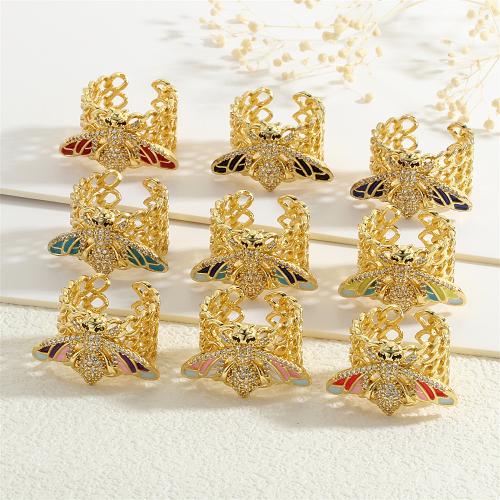 Cubic Zirconia Micro Pave Brass Ring Butterfly gold color plated micro pave cubic zirconia & for woman & enamel nickel lead & cadmium free Sold By PC