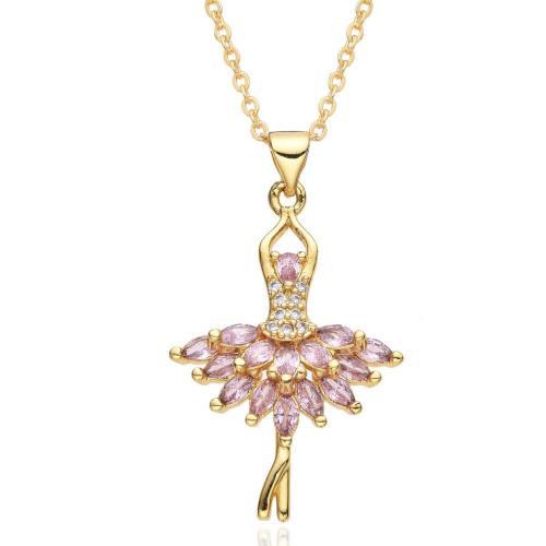 Cubic Zircon Micro Pave Brass Necklace with Plastic Pearl Dancing Girl gold color plated & micro pave cubic zirconia & for woman nickel lead & cadmium free Length 41 cm Sold By PC