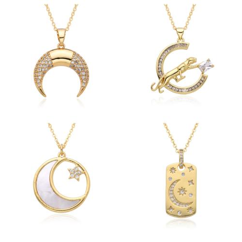 Collier en laiton cubique Zircon Micro Pave, avec coquille, Placage de couleur d'or, styles différents pour le choix & pavé de micro zircon & pour femme & émail, plus de couleurs à choisir, protéger l'environnement, sans nickel, plomb et cadmium, Vendu par PC