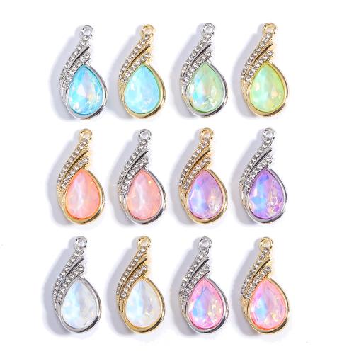 Glass Zinc Alloy Pendant with Glass Teardrop plated DIY & with rhinestone nickel lead & cadmium free Sold By PC