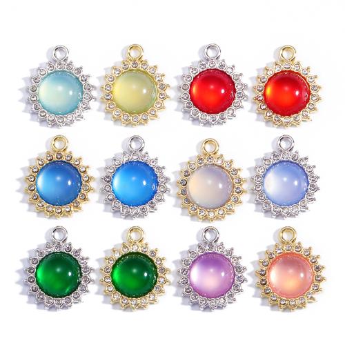 Glass Tibetan Style Pendant, with Glass, Round, plated, DIY & with rhinestone, more colors for choice, nickel, lead & cadmium free, 16x20mm, Sold By PC