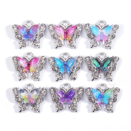 Glass Tibetan Style Pendant, with Glass, Butterfly, plated, random style & DIY & with rhinestone, mixed colors, nickel, lead & cadmium free, 16x14mm, Sold By PC