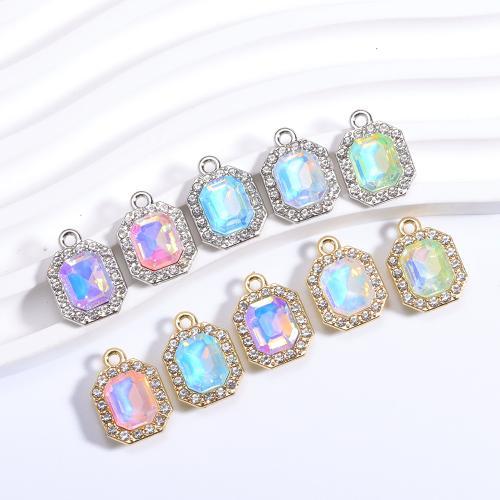 Glass Tibetan Style Pendant, with Glass, Square, plated, random style & DIY & with rhinestone, more colors for choice, nickel, lead & cadmium free, 13x18mm, Sold By PC