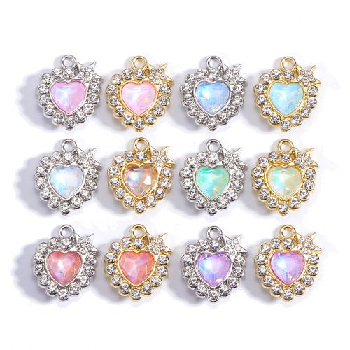 Glass Zinc Alloy Pendant with Glass Heart plated DIY & with rhinestone nickel lead & cadmium free Sold By PC