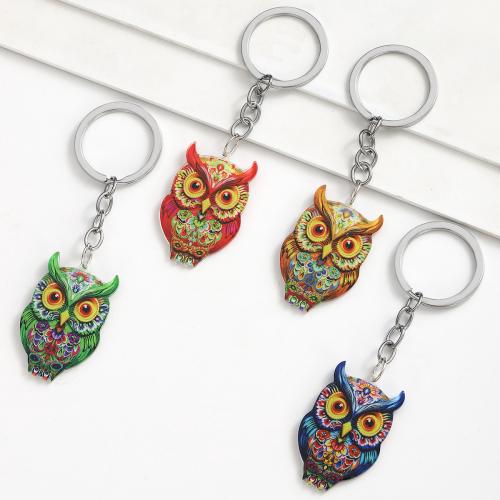 Tibetan Style Key Clasp, Acrylic, with Tibetan Style, Owl, fashion jewelry, more colors for choice, 30x100mm, Sold By PC