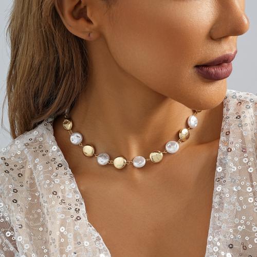 Plastic Pearl Necklace, Iron, with Plastic Pearl, with 7cm extender chain, gold color plated, fashion jewelry, golden, Length:35 cm, Sold By PC