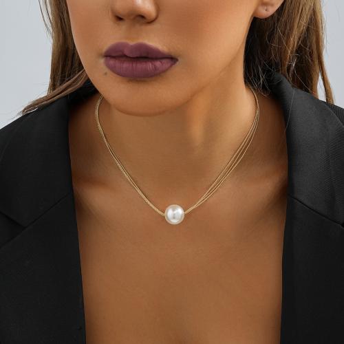 Plastic Pearl Necklace, Iron, with Plastic Pearl, with 7cm extender chain, gold color plated, fashion jewelry, golden, Length:36 cm, Sold By PC