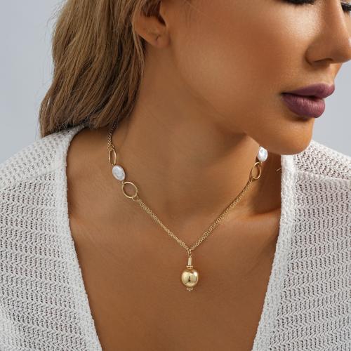 Tibetan Style Jewelry Necklace, with Plastic Pearl, with 7cm extender chain, gold color plated, fashion jewelry, golden, nickel, lead & cadmium free, Length:36 cm, Sold By PC