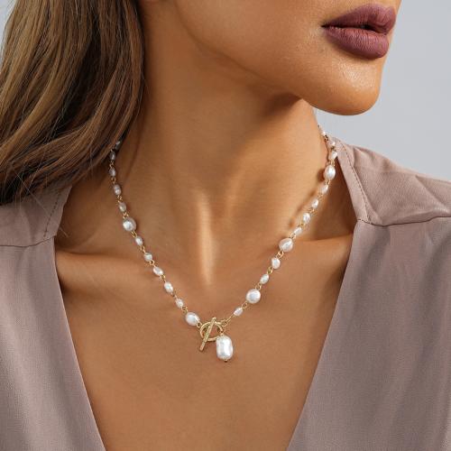 Tibetan Style Jewelry Necklace, with Plastic Pearl, gold color plated, fashion jewelry, golden, nickel, lead & cadmium free, Length:42 cm, Sold By PC