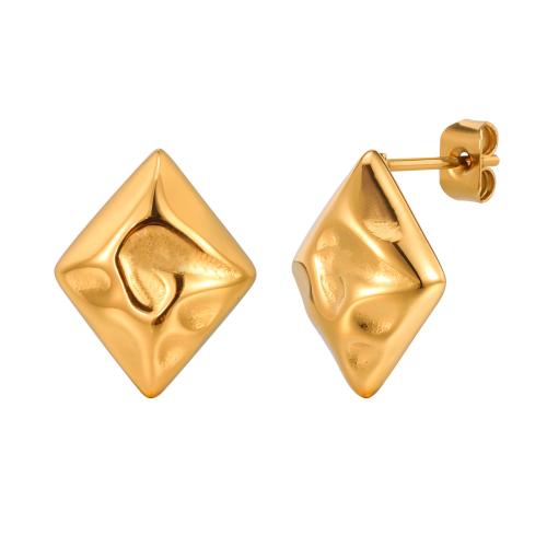 Stainless Steel Stud Earrings, 304 Stainless Steel, Rhombus, gold color plated, fashion jewelry & for woman, Sold By Pair