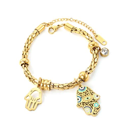 Stainless Steel Jewelry Bracelet, 304 Stainless Steel, with 5cm extender chain, 18K gold plated, fashion jewelry & for woman & enamel, Length:16.5 cm, Sold By PC