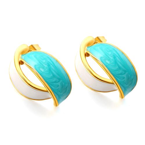 Stainless Steel Stud Earrings, 304 Stainless Steel, gold color plated, fashion jewelry & for woman & enamel, Sold By Pair