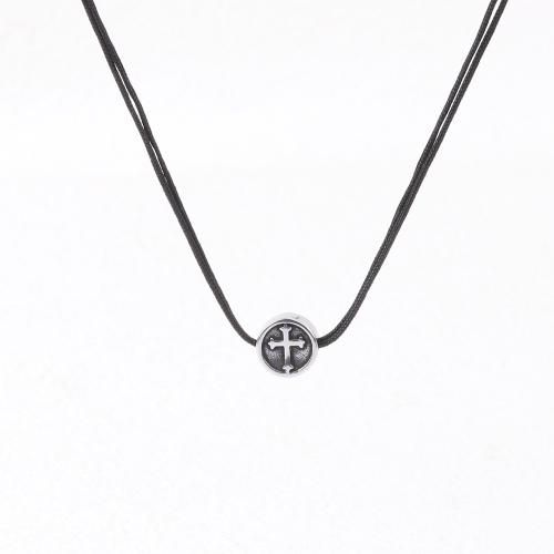 Stainless Steel Jewelry Necklace, 304 Stainless Steel, with Knot Cord, with 5cm extender chain, polished, fashion jewelry & for man, black, Length:45 cm, Sold By PC