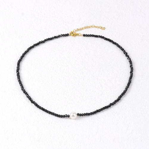 Stainless Steel Jewelry Necklace, 304 Stainless Steel, with Crystal & Plastic Pearl, with 5cm extender chain, fashion jewelry & for woman, more colors for choice, Length:40 cm, Sold By PC