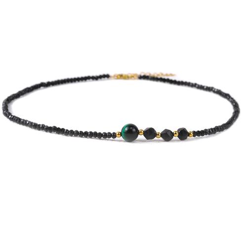 Collier de bijoux en acier inoxydable, Acier inoxydable 304, avec oeil de tigre & agate rouge & cristal, avec 5cm chaînes de rallonge, poli, bijoux de mode & pour femme, noire, Longueur:42 cm, Vendu par PC