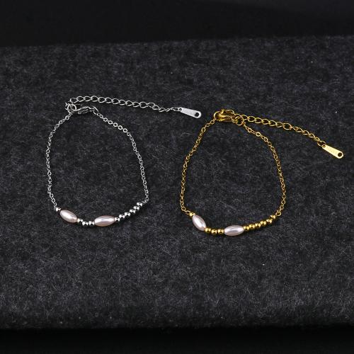 Stainless Steel Jewelry Bracelet, 304 Stainless Steel, with Plastic Pearl, with 5cm extender chain, plated, fashion jewelry & for woman, more colors for choice, Length:17.5 cm, Sold By PC