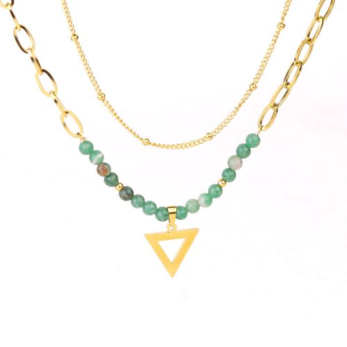 Stainless Steel Jewelry Necklace, 304 Stainless Steel, with Jade, 2 pieces & fashion jewelry & for man, gold, Sold By Set