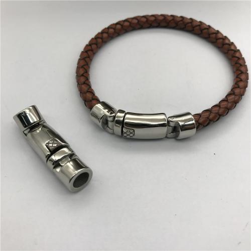 Stainless Steel Leather Cord Sluiting, 304 roestvrij staal, plated, DIY & verschillende grootte voor keus, oorspronkelijke kleur, Verkocht door PC