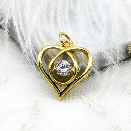 Cubic Zirconia Micro Pave Brass Pendant, Heart, plated, DIY & micro pave cubic zirconia, golden, 14.30x15.50mm, Sold By PC