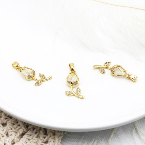 Cubic Zirconia Micro Pave bronze Pingente, cobre, with Pedra olho de gato, Tulipa, banhado, DIY & micro pavimento em zircônia cúbica, dourado, vendido por PC