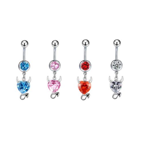 Stainless Steel Belly Ring, 304 Stainless Steel, plated, micro pave cubic zirconia & for woman, more colors for choice, Sold By PC