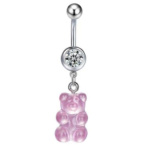 Stainless Steel Belly Ring, 304 Stainless Steel, with Acrylic, plated, micro pave cubic zirconia & for woman, more colors for choice, Sold By PC