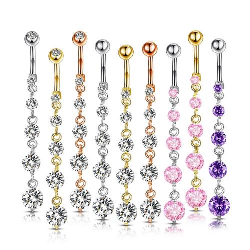 Stainless Steel Belly Ring, 304 Stainless Steel, plated, Unisex & different styles for choice & micro pave cubic zirconia, more colors for choice, Sold By PC