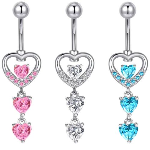 Stainless Steel Belly Ring, 304 Stainless Steel, Unisex & micro pave cubic zirconia, more colors for choice, Sold By PC