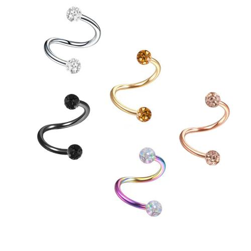 Stainless Steel Ear Piercing Jewelry, 304 Stainless Steel, Unisex & with rhinestone, more colors for choice, Sold By PC