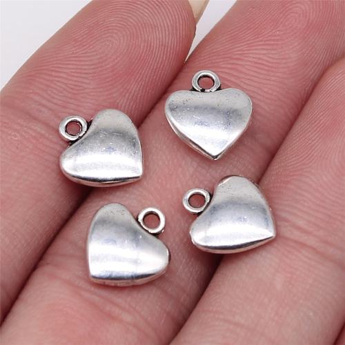 Ciondoli a cuore in lega di zinco, lega in zinco, placcato argento antico, DIY, 12x10mm, Venduto da PC