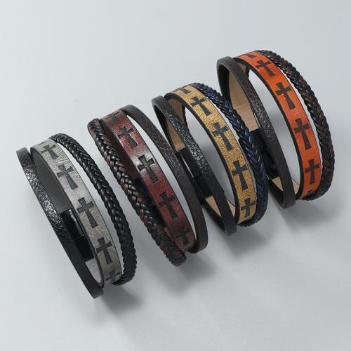 PU Leather Cord Bracelets, Tibetan Style, with Magnet & PU Leather, plated, three layers & for man, more colors for choice, nickel, lead & cadmium free, Sold By PC