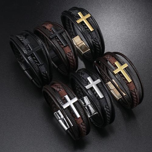 PU Leather Cord Bracelets, Tibetan Style, with Magnet & PU Leather, plated, multilayer & for man, more colors for choice, nickel, lead & cadmium free, Sold By PC