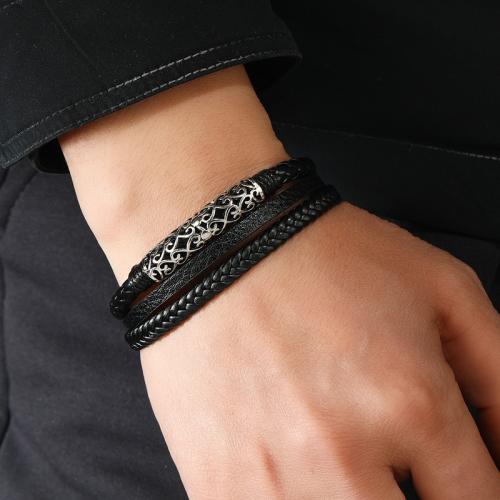 PU Leather Cord Bracelets, Tibetan Style, with Magnet & PU Leather, silver color plated, three layers & for man, nickel, lead & cadmium free, Sold By PC