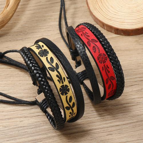 PU Leather Cord Bracelets, with Wax Cord, three layers & Unisex, more colors for choice, Sold By PC